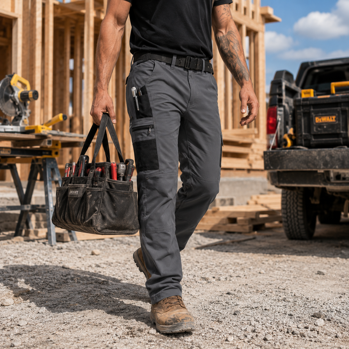 Close-up of practical storage pockets on tactical cargo pants